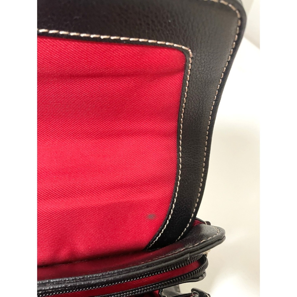 Liz Claiborne Double Top Handle Black Leather Handbag Purse Satchel Red‎ Zipper - Picture 9 of 15